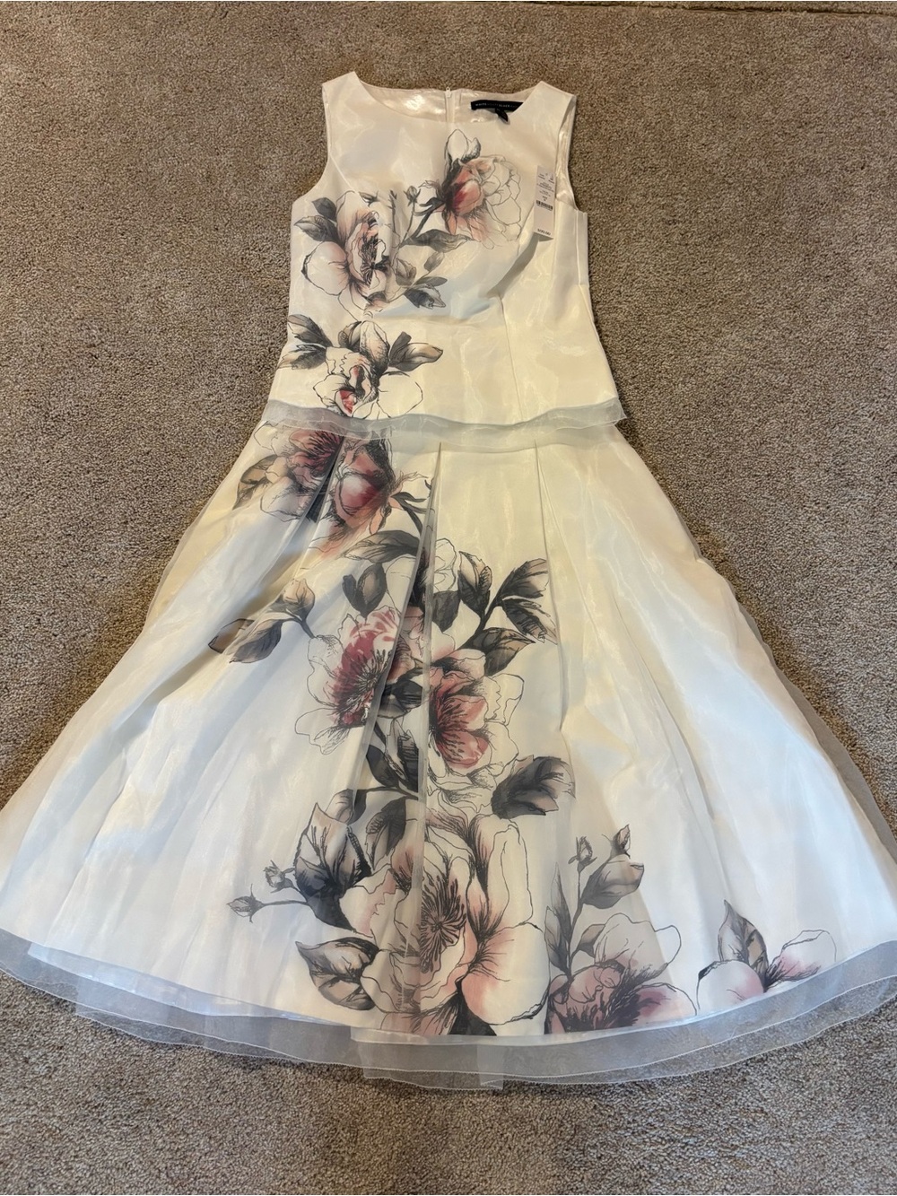 White House Black Market Ivory with Pink Floral Print 2 pieces